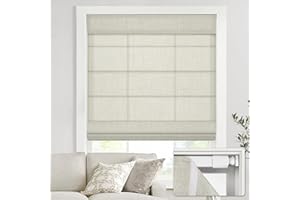 UNISHADES no Drill Cordless Roman Shades for Windows, 43" W × 64" H - Light Filtering - Linen - Beige