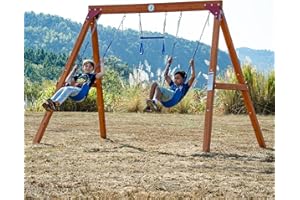 DOLPHIN PLAYGROUND T Dolphin Playground DIY Swing Sets for Backyard, Wooden Swing Set Outdoor for Kids with Trapeze Swing Bar and 2 Belt Swings, Heavy Duty Playground Accessories, Suitable for Any Swing Replacements