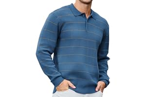 CTU Mens Sweater Vintage Plaid Knit Polo Sweater Long Sleeve Ribbed Stitching Winter Warm Sweater