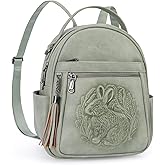 VIMUTI Mini Backpack Purse for Women,Embossed Leather Small Backpack Fashion Travel Backpacks Daypacks Shoulder Handbag (GREEN-Rabbit)