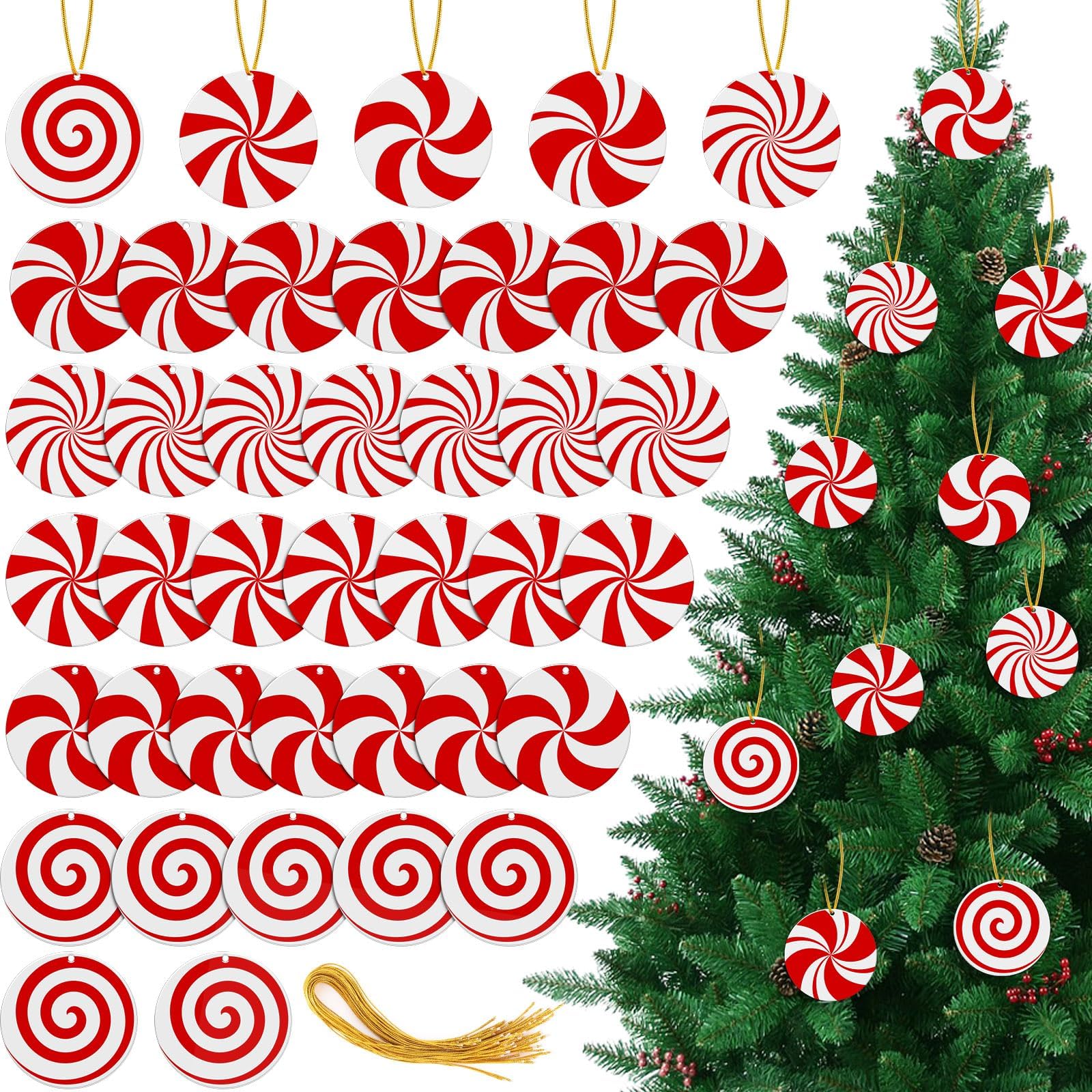 Photo 1 of 35 Pcs Christmas Candy Ornaments 2.75 Inch Tree Decorations Hanging Acrylic Fake Xmas Colorful Peppermint Decor for Home Indoor Outdoor Craft Party Supplies