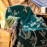 Snycler Boho Throw Blanket for Bed - 100% Cotton Ultra Soft Rustic Quilt Green Hummingbird Printed Farmhouse Decor Bed Blankets,60"×80" All Season Rustic Throw for Sofa Couch Chair