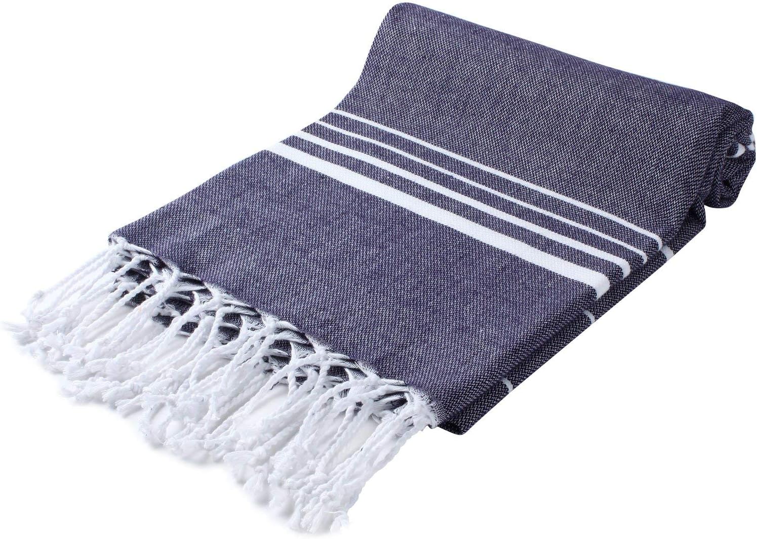 Cacala Paradise Series Turkish Bath Towels, Rich Colors with Stripes Dark Blue