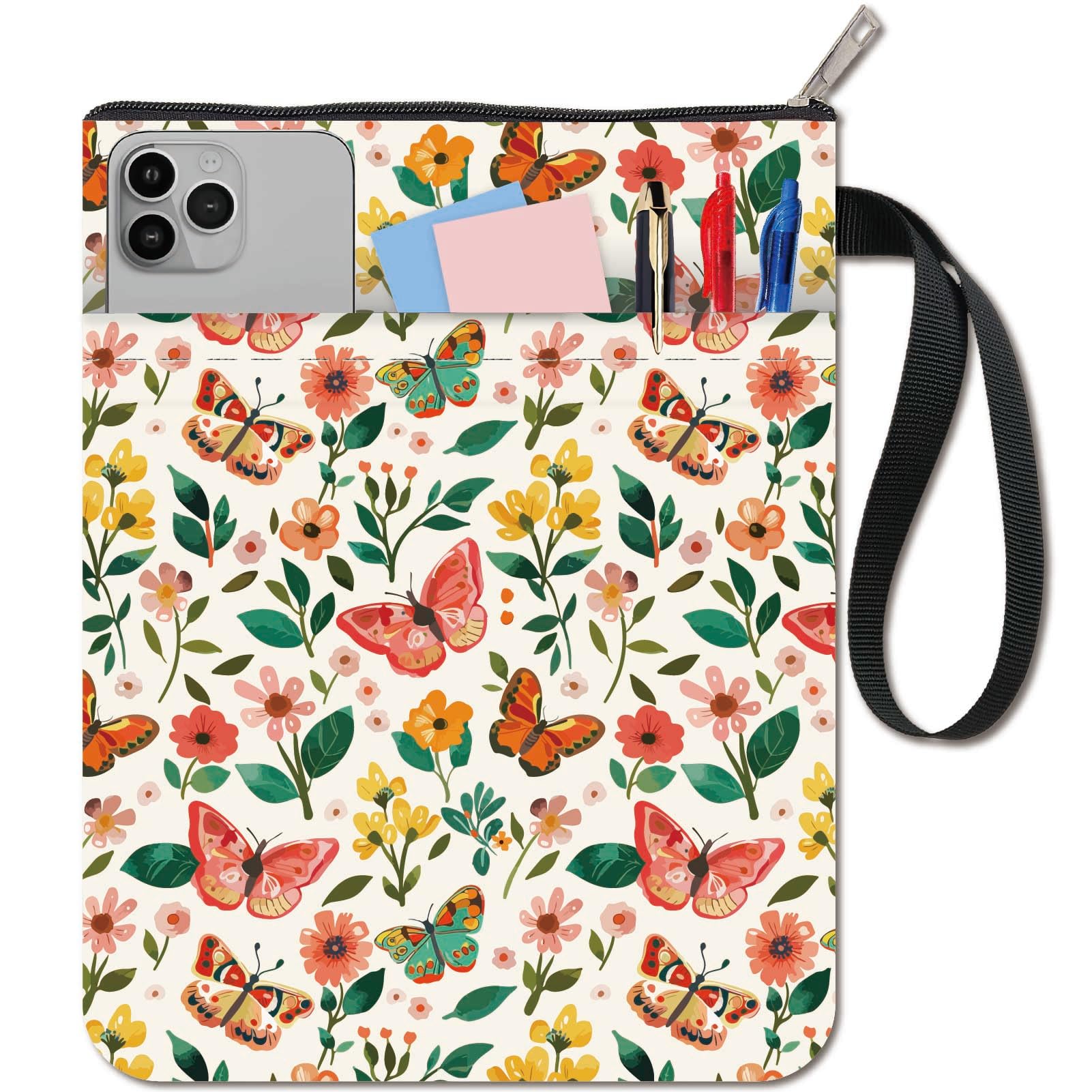 CRASPIRE Butterfly Book Sleeve Plant Book Covers Flower Book Protector for Paperbacks Washable Fabric Cloth Book Cover with Zipper and Extra Sleeve Pocket for Book Lovers Classmate Gifts