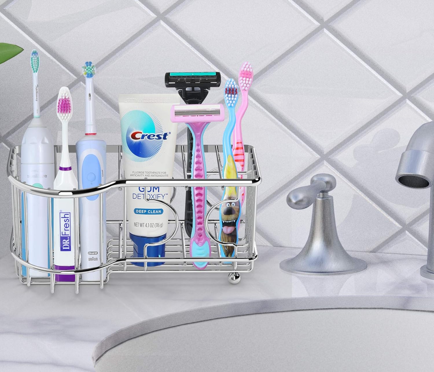 Simple Houseware Multi-Functional 6 Slots Toothbrush Holder, Chrome: Kitchen & Dining