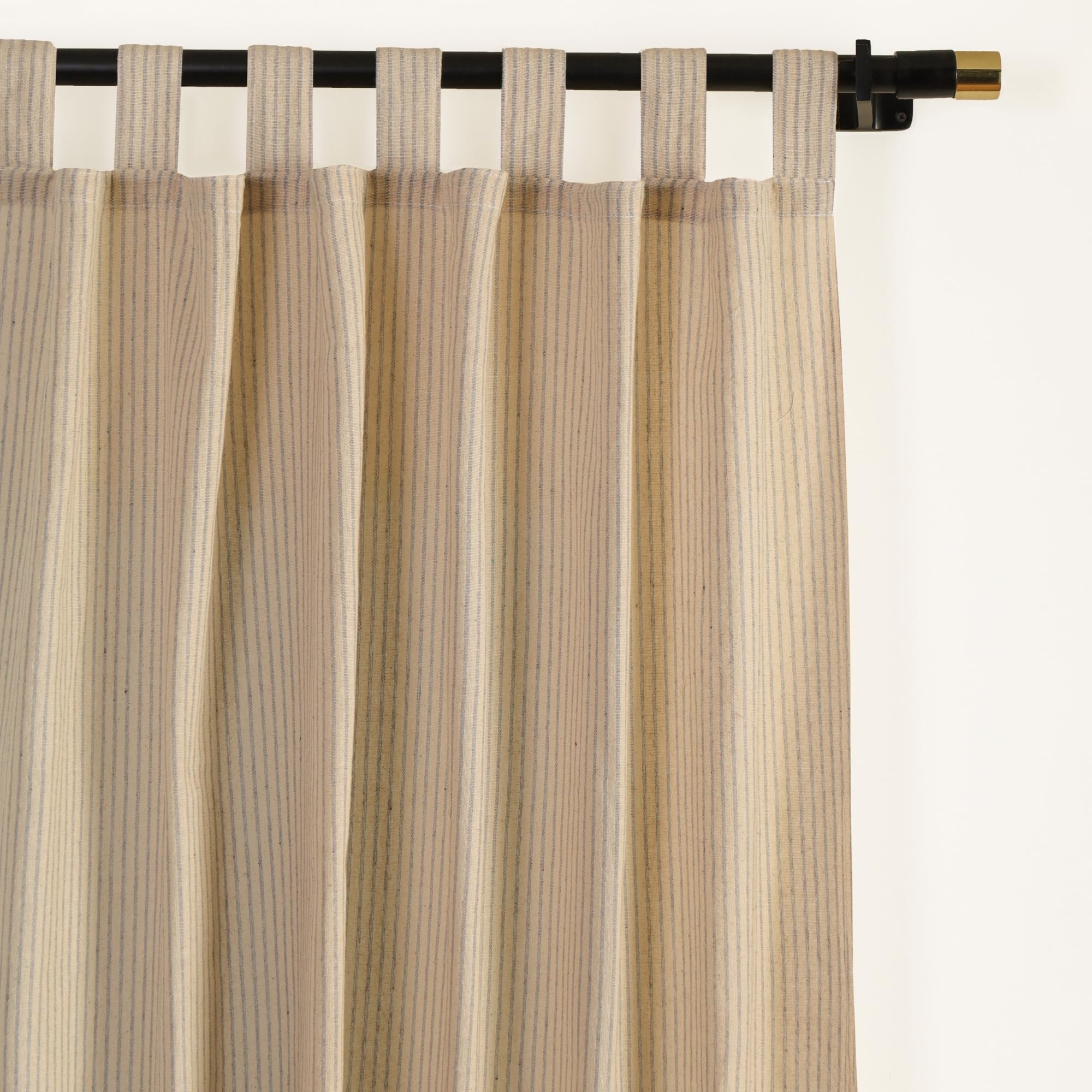 THE ART BOX Gauze Striped Curtains, Boho Linen Gauze Tab Top Hanging Curtains Light Filtering Door Window Treatment 2 Panel Drapes for Living Room Home Décor Grey on Beige (63"x42" Each Panel)