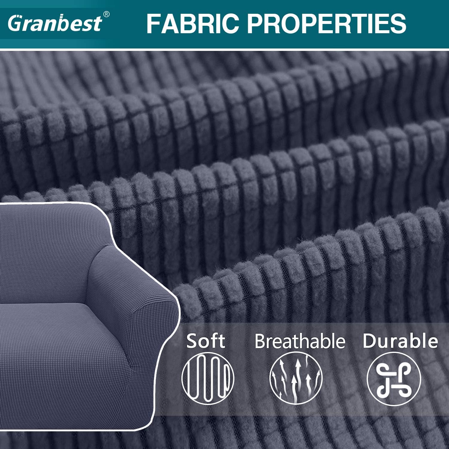 Granbest High Stretch Sofa Covers 4 Seater Super Soft Extra Large Couch Covers for Dogs Pets Cats Jacquard Spandex Non Slip Sofa Slipcover Furniture Protector with Elastic Bottom (4 Seater - Image 5