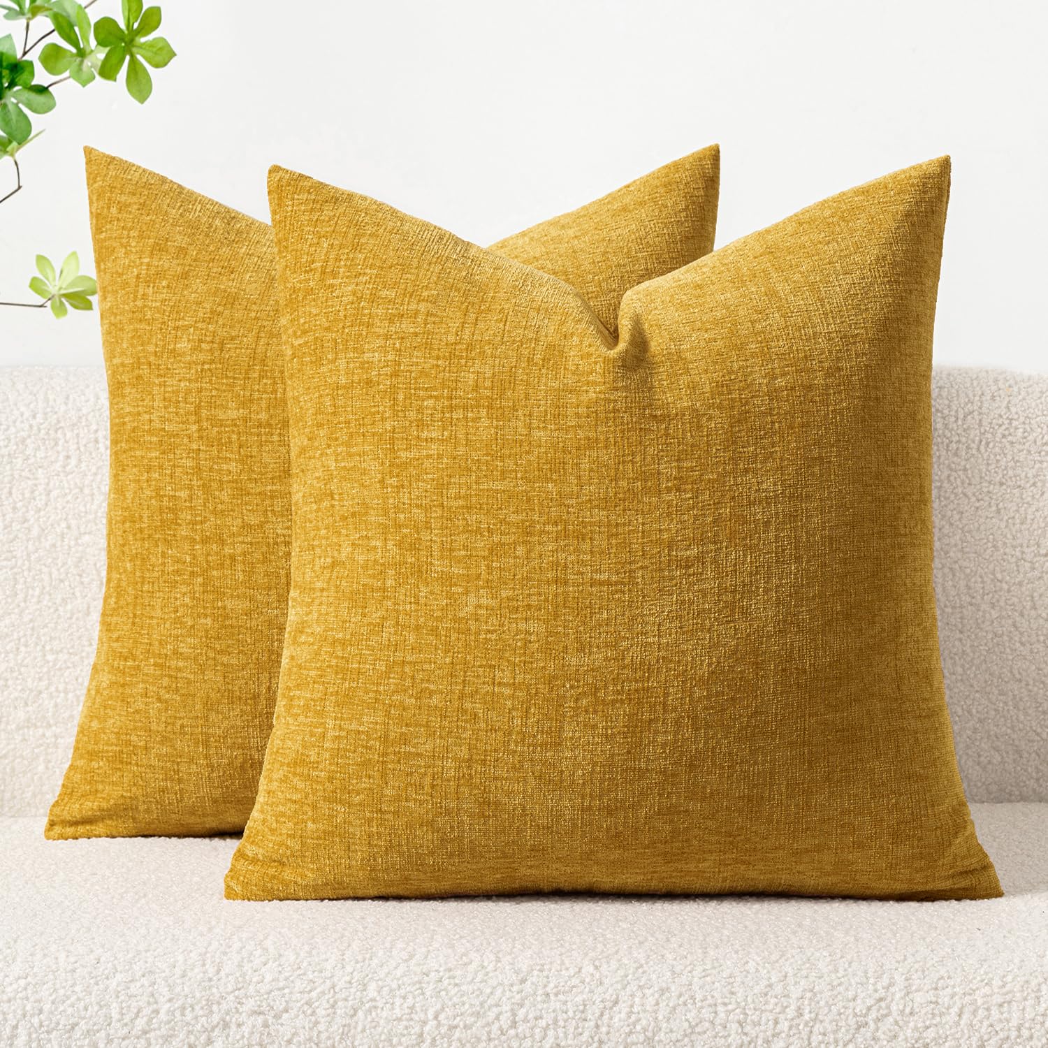 Photo 1 of *COVERS ONLY* MIULEE Pack of 2 Mustard Yellow Throw Pillow Covers 16x16 Inch Soft Spring Chenille Pillow Covers for Sofa Living Room Couch Solid Dyed Cases