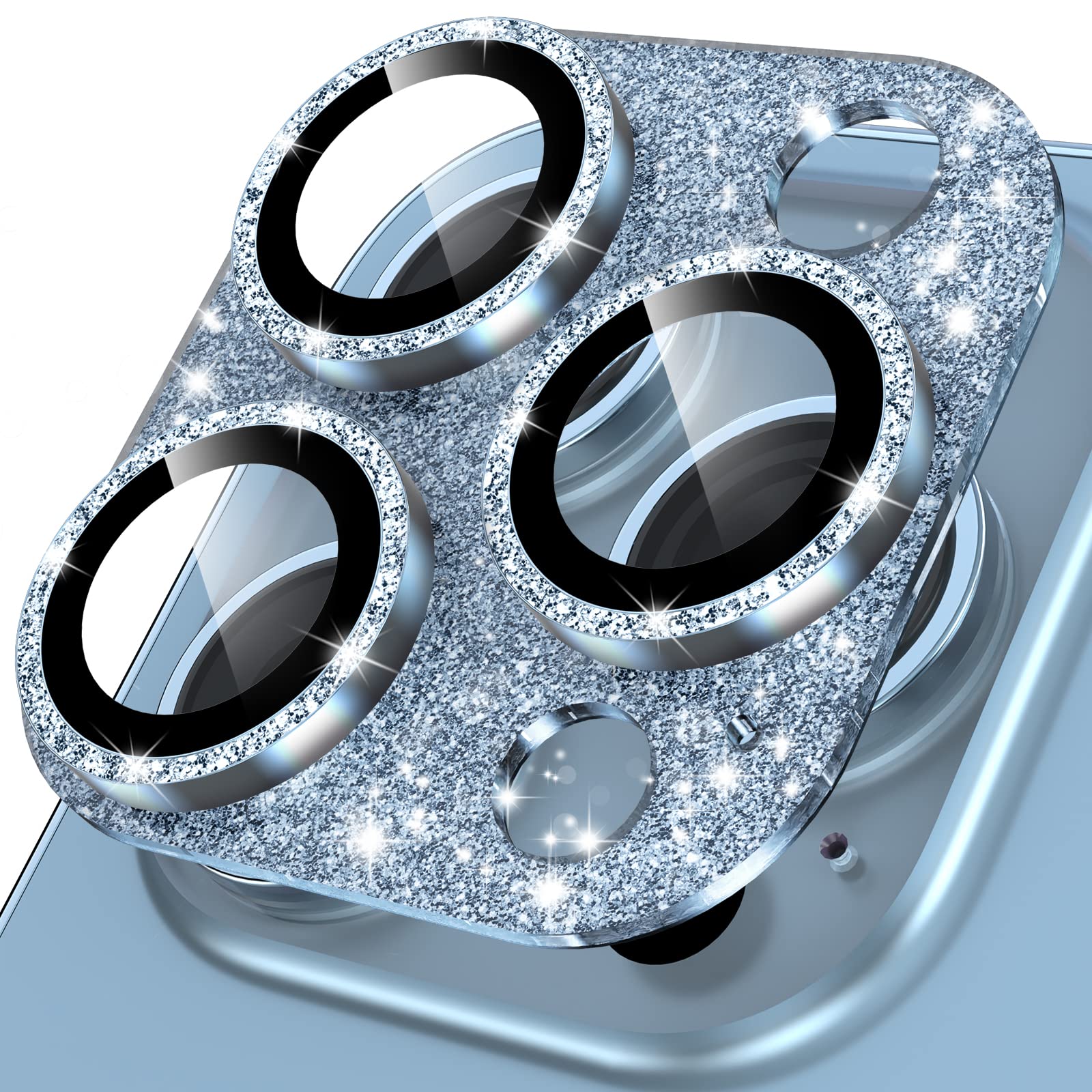 YWXTW for iPhone 13 Pro/iPhone 13 Pro Max Camera Lens Protector, [4TH Gen New Bling Design] Glitter Shiny Diamond Metal Ring Tempered Glass Back Camera Screen Protector Lens Cover