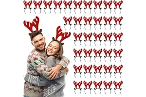 Riceshoot 36 Pcs Christmas Reindeer Antlers Headband Christmas Headbands Deer Antlers Headband with Ears Antler Headpiece Christmas Costume Accessories for Kids Adult Holiday Party Favors