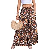WeciBor Women's Boho Floral Palazzo Wide Leg Pants with Pockets Loose Flowy Casual Beach Vacation Outfits