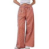 MISSACTIVER Women Drawstring Striped Pants Loose Wide Leg Trousers Casual Low Waist Pants Comfy Lounge Pants with Pockets