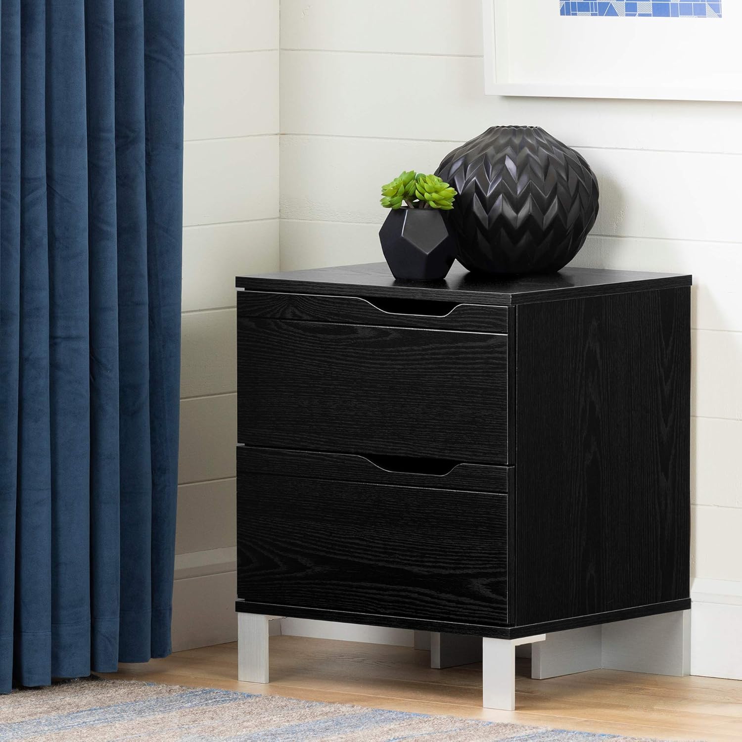 Amazon Com South Shore Kanagane 2 Drawer Nightstand Black Oak Furniture Decor