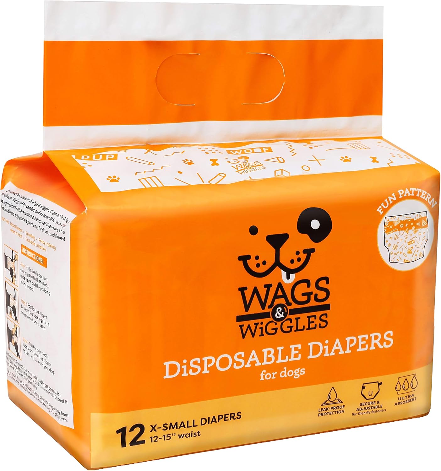 Wags & Wiggles Female Dog Diapers and Male Dog Wraps | Disposable Female Dog Diapers and Disposable Male Dog Wraps | Super Absorbent Dog Diapers Available in a Variety of Sizes