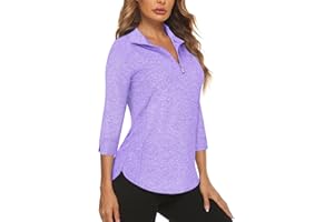 Cucuchy Style Womens Golf Shirt 3/4 Sleeve Quarter Zip Workout Tennis Tops Quick Dry UPF 50+ Shirts