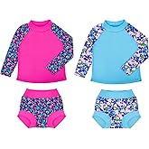 BIG ELEPHANT 2 Pcs Rash Guard Swim Diapers Sets for Unisex Baby, Boys Girls Long Sleeve Swimsuit with UPF 50+ Sun Protection
