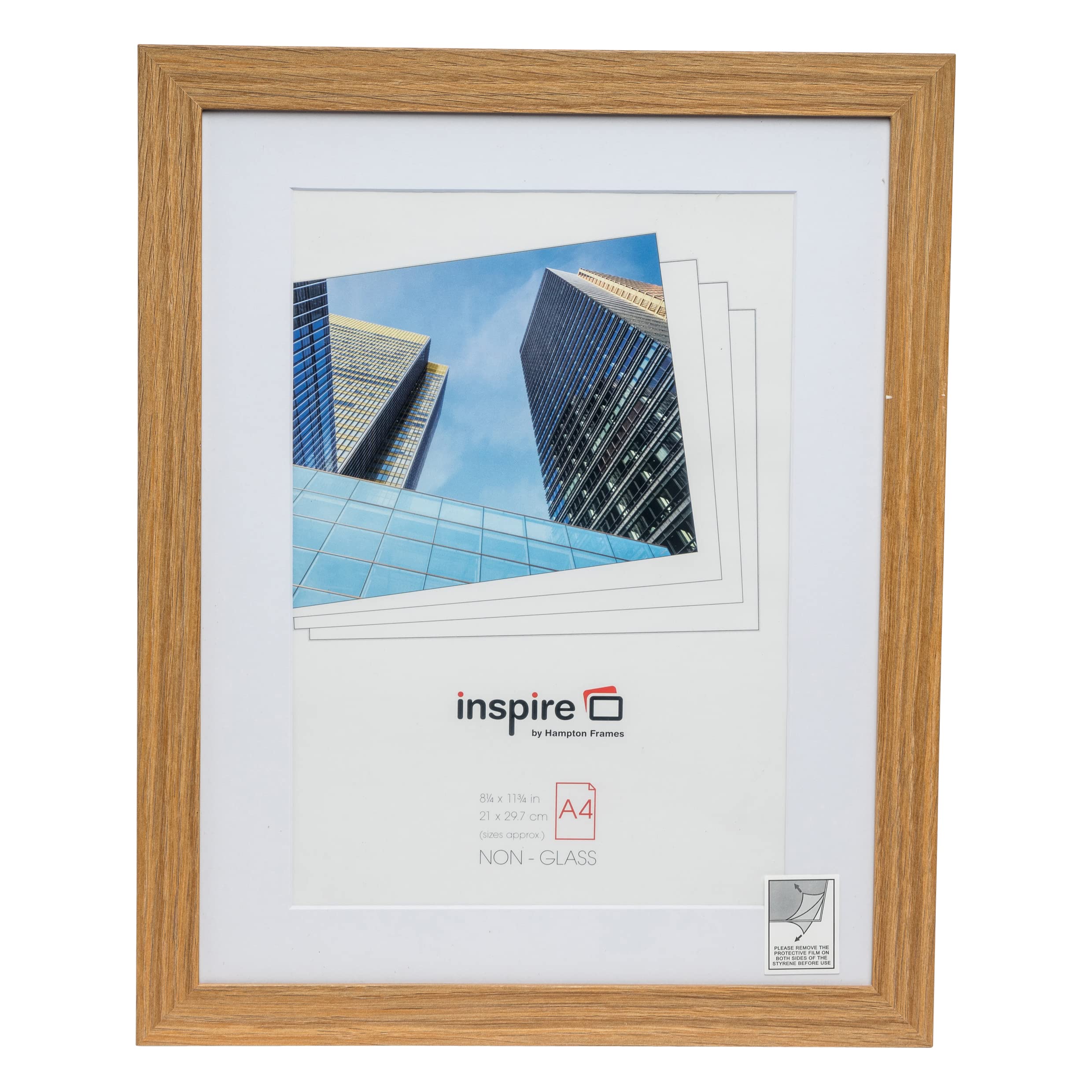 Hampton Frames | Poster Frame | A4 (21x30cm), Oak Effect, Rectangular MDF | Acrylic aperture, 25mm wide profile, easy rear loading, wall mount | Display certificates, documents, photos