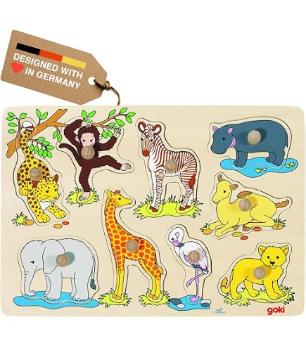 Goki Puzzle In Legno Numeri 0-9 Per Bambini - Gioco Educativo 2+ Anni - Cubi Colorati Multicolore 9x9 Cm - 4