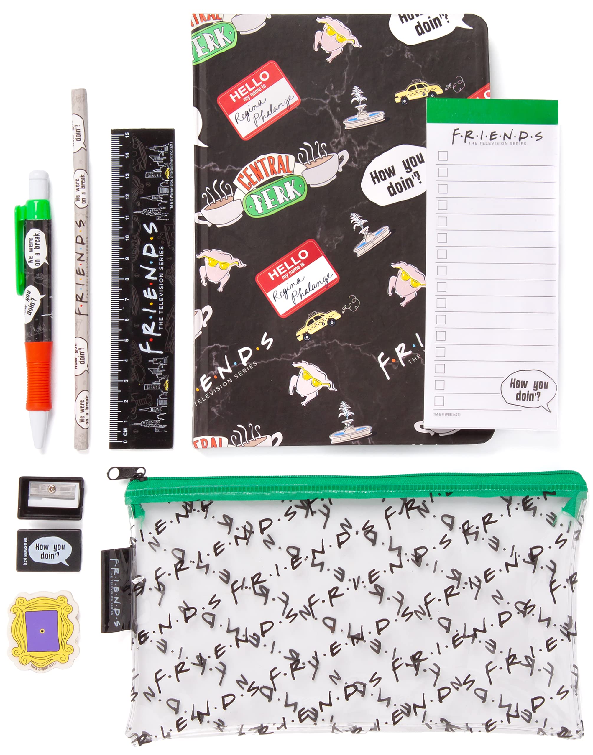 Friends Stationery Set Kids & Adults | A5 Central Perk Book, Ruler, Writing Pen, Pencil, Eraser, Sharpener & F.R.I.E.N.D.S Pencil Case School Supplies Gifts