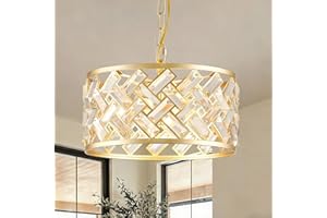 Kvhiiw Gold Crystal Chandelier,3-Light Morden Dining Room Light Fixture,12.7" Small Round Pendant Light for Bedroom Kitchen F
