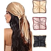 AWAYTR 35” Large Square Satin Head Scarf - 3Pcs Satin Hair Scarves Silk Bandana Scarf Headscarf Silk Feeling Scarf for Women