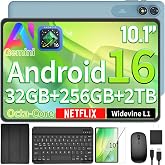 10 inch Tablet with Keyboard - Android 16 Tablet - 32GB+256GB+2TB (Black) | T606 Octa-Core, Gemini AI, 5G WiFi, 8000mAh, GPS, GMS, Electronic Tablet with Case/Mouse/Stylus for Senior, Student, Business