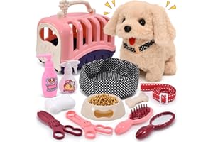 G.C 13Pcs Dog Toys for Kids Girls, Walking Barking Electronic Interactive Stuffed Dog Plush with Carrier & Accessories Toys Pretend Play Puppy Pet Care Playset, Gifts for Little Girls 3 4 5 6 Year Old