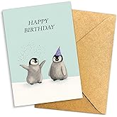 Podagree Happy Birthday Penguin Greeting Card – Cute Baby Penguins with Party Hat and Confetti – Adorable Birthday Card for Kids, Friends, and Animal Lovers – 8x5.3 Inch