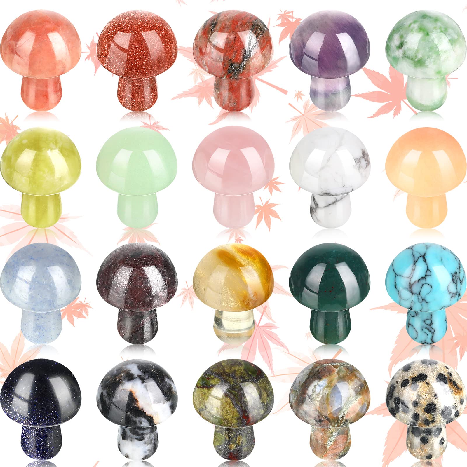 Nuanchu 20 Pcs Crystal Mushroom Decor Hand Making Mini Sculpture Mushroom Worry Stone Figurines Bulk Gemstone Polished Trinkets for Party Favors Stuff Witchcraft DIY Meditation Garden(Classic Colors)