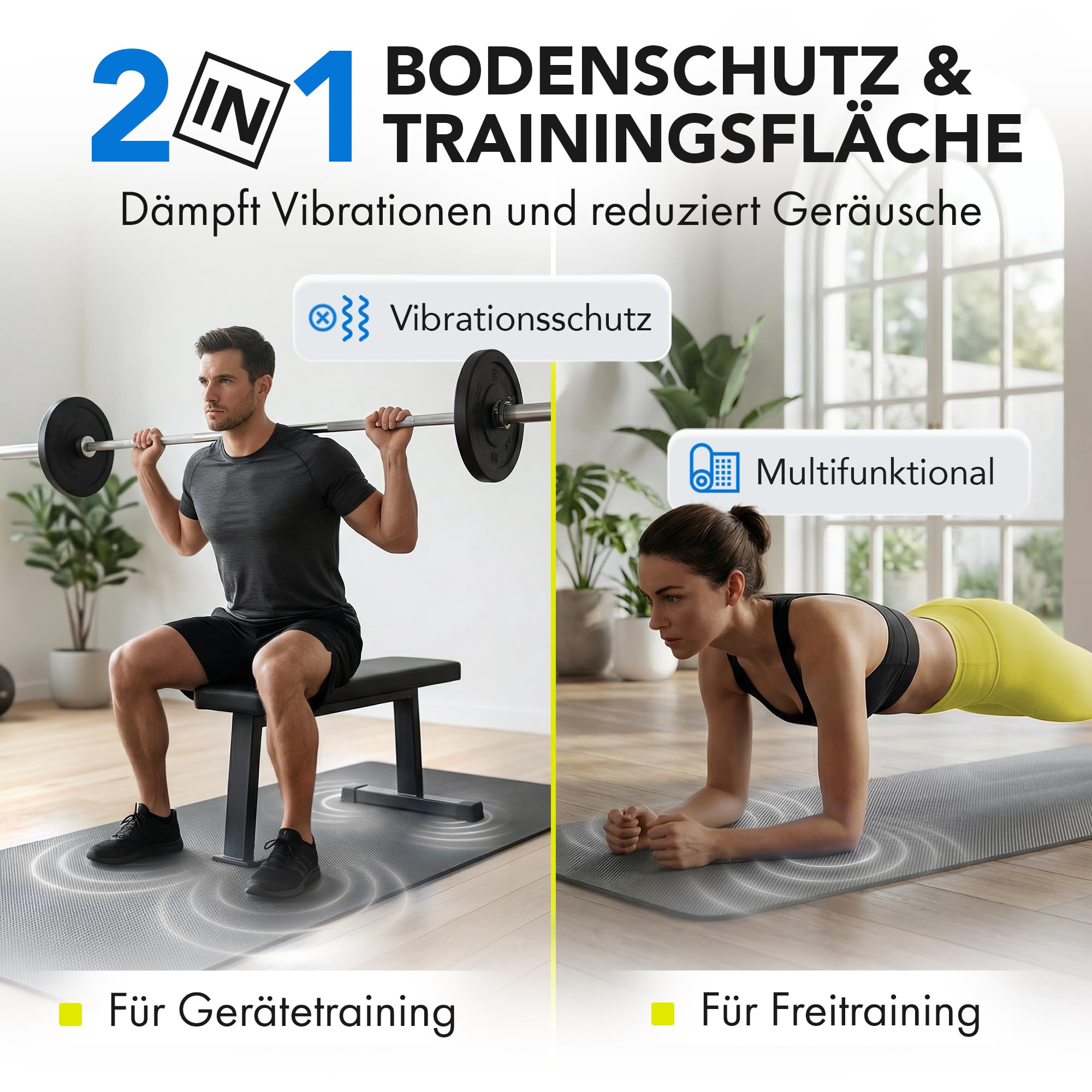 LILENO SPORTS Bodenschutzmatte Fitnessgerät 90x200 cm | 8 mm starke Fitnessgeräte Unterlage | Sportmatte und Fitnessmatte rutschfest | Ideal Schalldämmend für Crosstrainer, Laufband oder Home Gym 6