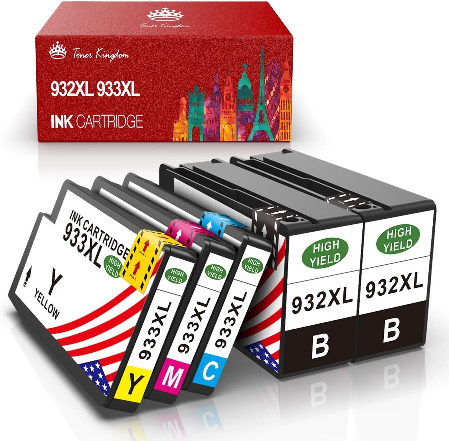 Toner Kingdom 932XL 933XL Compatible HP 932xl 933xl Ink Cartridges, Combo Pack of Black Cyan Magenta Yellow, HP OfficeJet 7612 6100 6600 6700 7110 7610 Ink Cartridges(5 packs)