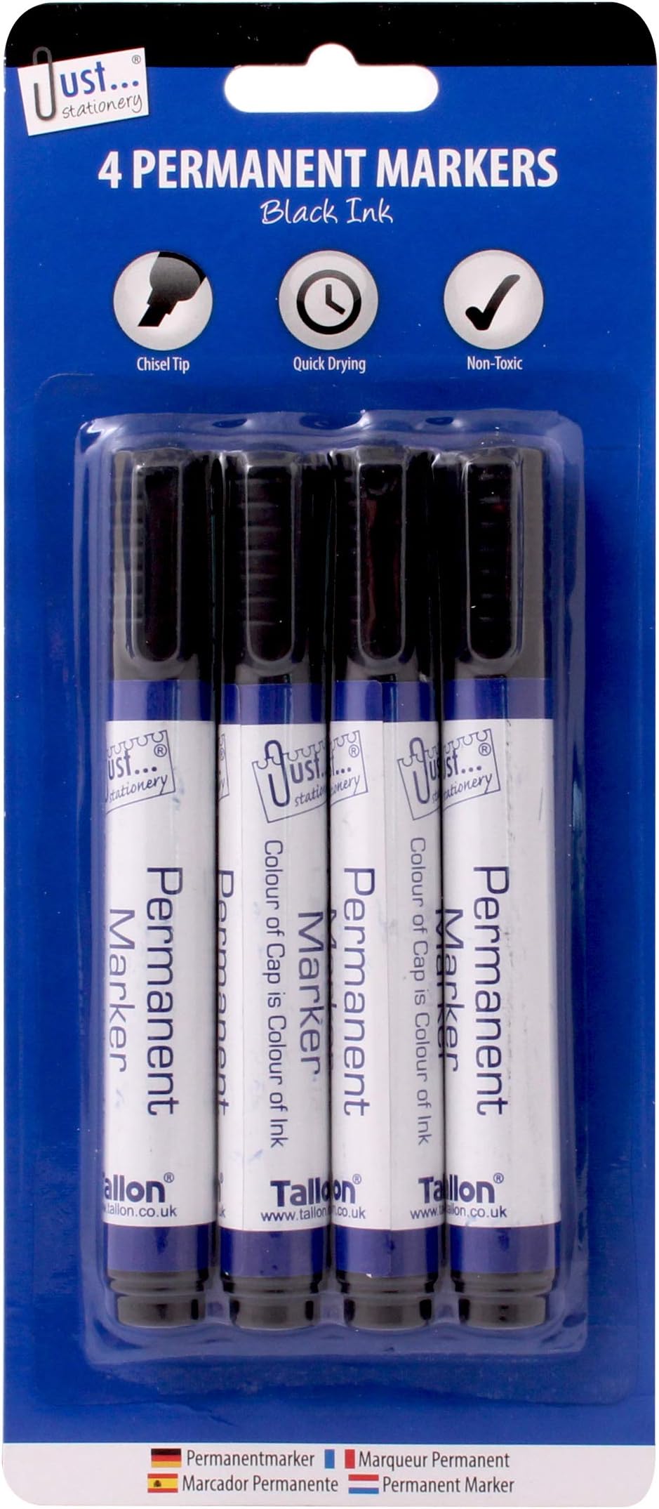 Just stationery Chisel Tip Permanent Marker Black Pack of 4 1156