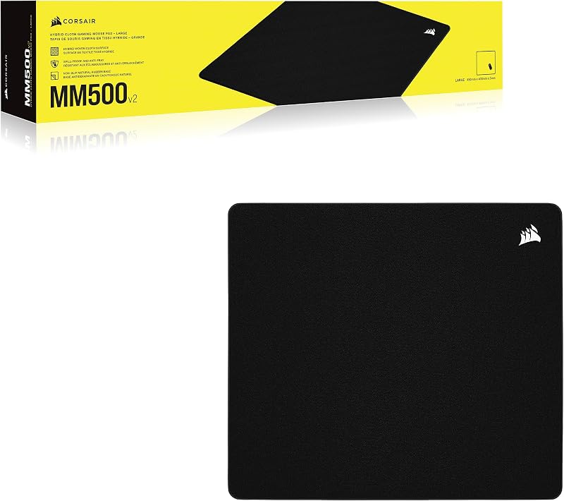 MM500 v2 Tela Híbrida Alfombrilla de Ratón Grande para Juegos – 45cm x 40cm – Revestimiento a Prueba de Salpicaduras – Bordes Cosidos Antirayas – Base de Goma Antideslizante – Negro