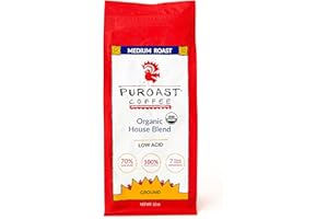 PUROAST COFFEE Puroast Low Acid Coffee Ground | Organic House Blend Ground | Medium Roast | High Antioxidants & High pH |No Bitter Aftertaste | Reduced Heartburn & GERD | Suitable for Cold Brew - 12 oz