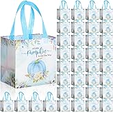 Frienda 50 Pcs Little Pumpkin Gift Bags Fall Baby Shower Party Favor 8 x 8 x 6 Inch a Little Pumpkin Is on The Way Baby Shower Non Woven Bag Fall Goodie Treat Gift Tote with Handle(Blue)