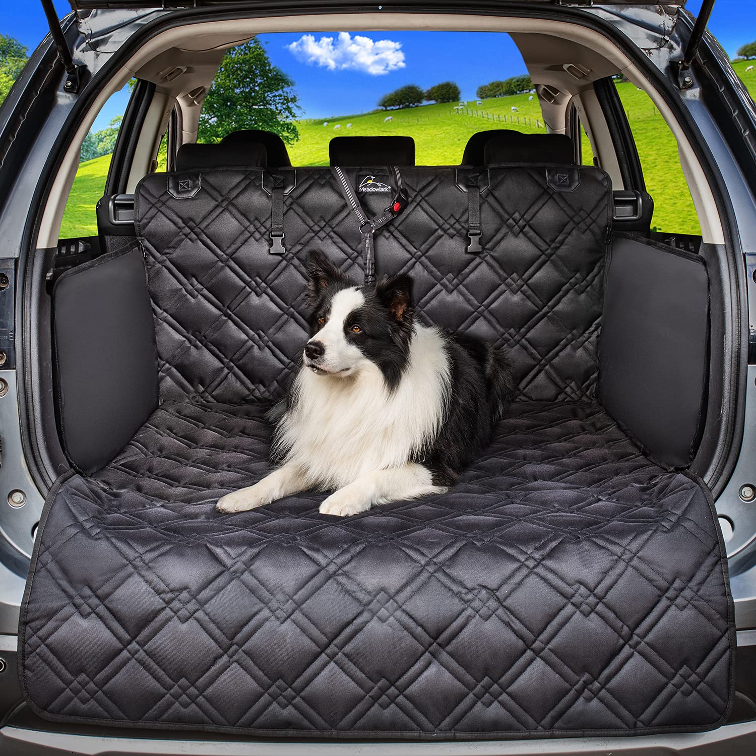 Photo 1 of Meadowlark SUV Cargo Liner Dog Seat Covers + Seat Belt, Double Stitched & Extra Padded, Water Repellant, Anti Shock, Non-Slip, Cover Trunk Mat, Dog Accessories, Pet Car Seat Protector for Fur & Mud