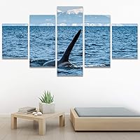 SIGNWIN 5 Panel Canvas Wall Art Modern Art Dolphin Expressive Marine Life Multicolor Nautical Photography Whale for Home Decorations Ready to Hang - 60