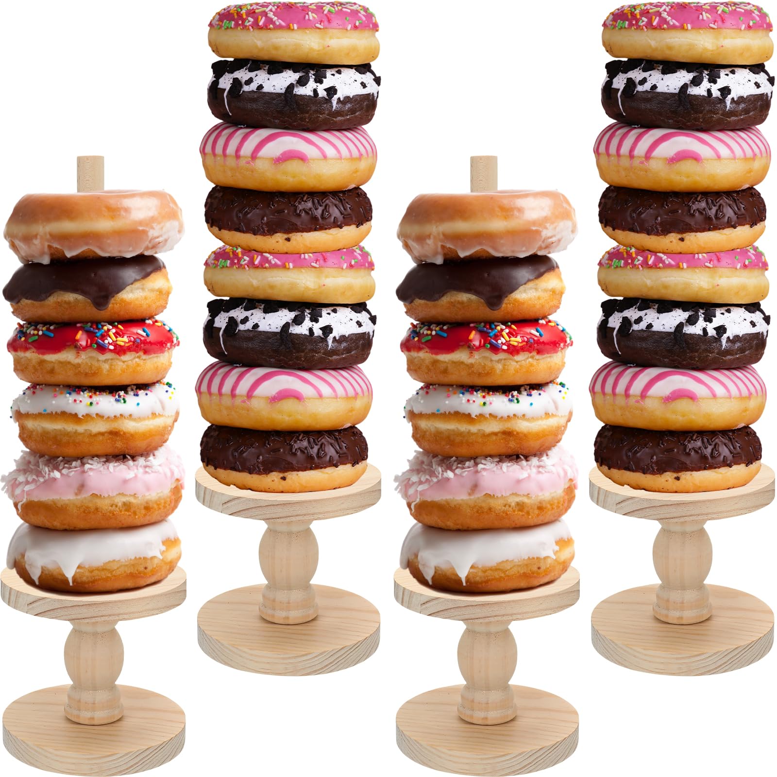 Photo 1 of ***(MISSING DOWELS)***Zhehao 4 Pcs Farmhouse Donut Stand Donut Holder Display Stacker Tower Detachable Doughnut Stand Dessert Tower Tools Serving Decoration Kit for Birthday Wedding Party Decoration(Wood)