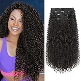 FLUFYMOOZ Clip in Hair Extensions, 20" 4PC 100％ Pure Protein Silk Hair Extensions for Black White Women Long Soft Curly Hair Extension Hairpiece(Dark Chocolate Brown)