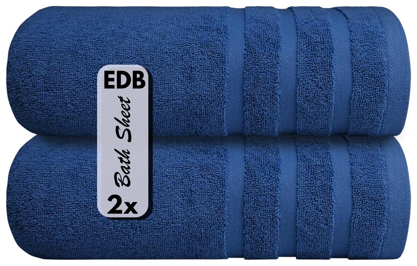 EDB Luxury Large Bath Sheet (Pack of 2, Pack of 4) Super Soft 100% Egyptian Cotton 75 x 150 cm High Absorbent & Quick Dry Big Bath Sheets Bathroom Towels 500-GSM (2, Navy)