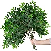 XONOR Artificial Greenery Leaves Stems, 10 Bundles Faux Silk Green Leaf Garland Branches Hanging Greenery Spray for Wedding Bouquet, Arch, Table Centerpieces and Home Decor (10Bundles, Green)
