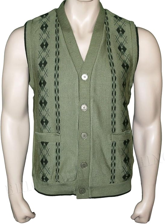 Mens Sleeveless Cardigan Knitted Waistcoat Classic Style Button