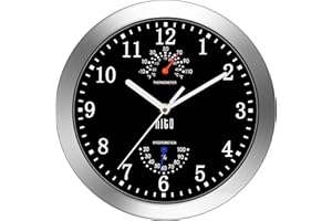 HITO 10 Inch Silent Wall Clock Battery Operated Non Ticking Glass Cover Silver Aluminum Frame, for Kitchen, Bedroom, Home Off