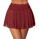 Avidlove Women's Pleated Mini Skirt Lace Mesh Layered Ruffled Lingerie Short Skirts