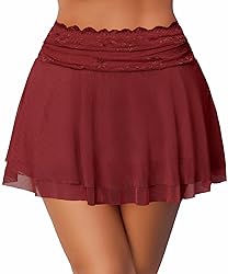 Avidlove Women's Pleated Mini Skirt Lace Mesh