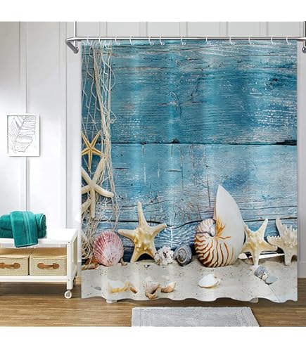 Rideau De Douche De Plage Hawaïenne Ensoleillé Sable Océan Vagues Voyage Vacances Décoratif