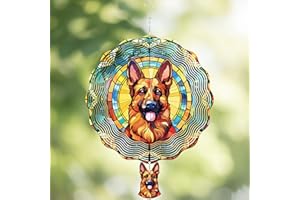 LIRAVENO Metal Wind Spinners Outdoor - German Shepherd Gifts for Women Men 3D Stainless Steel Hanging Decor Patio Yard Swivel