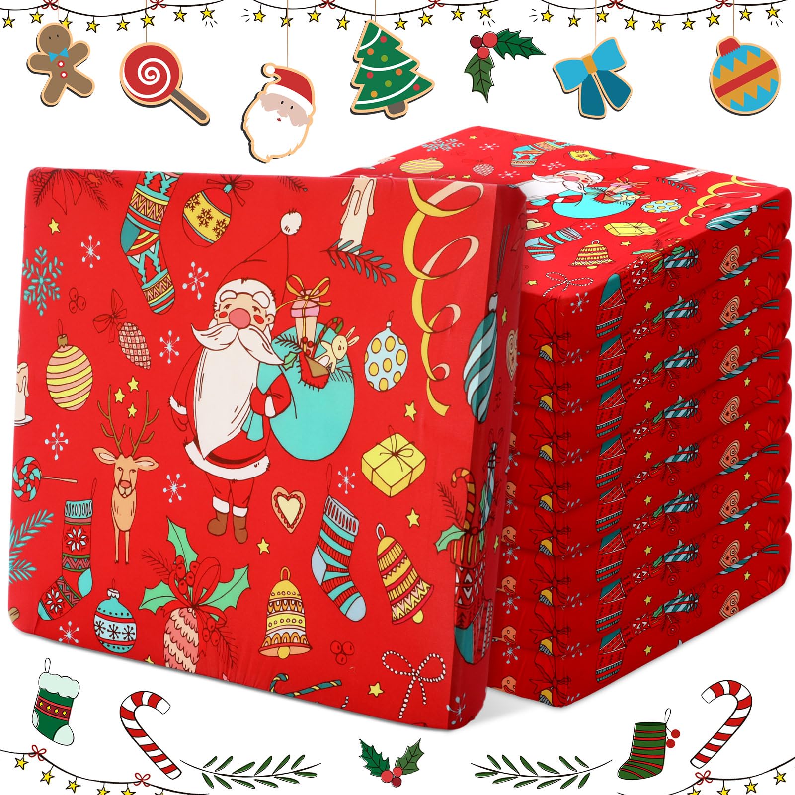 Photo 1 of 8 Pcs Christmas Patio Cushion Covers, Santa Claus Stretch Sofas Seat Covers for Home Indoor, Claus Printed Replacement Furniture Protector Slipcover for Christmas Decor, with Elastic Fixing Buckle