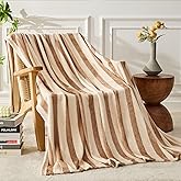 FY FIBER HOUSE Striped Flannel Throw Blanket - Soft Cozy Striped Blanket for Couch, Sofa, or Bed - 50"x60", Khaki, All Season Use