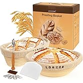 Lorzon Banneton Bread Proofing Baskets Set of 2, 10" Round & 11" Oval Sourdough Proofing Baskets with Sourdough Bread Baking Supplies, Bread Making Kit